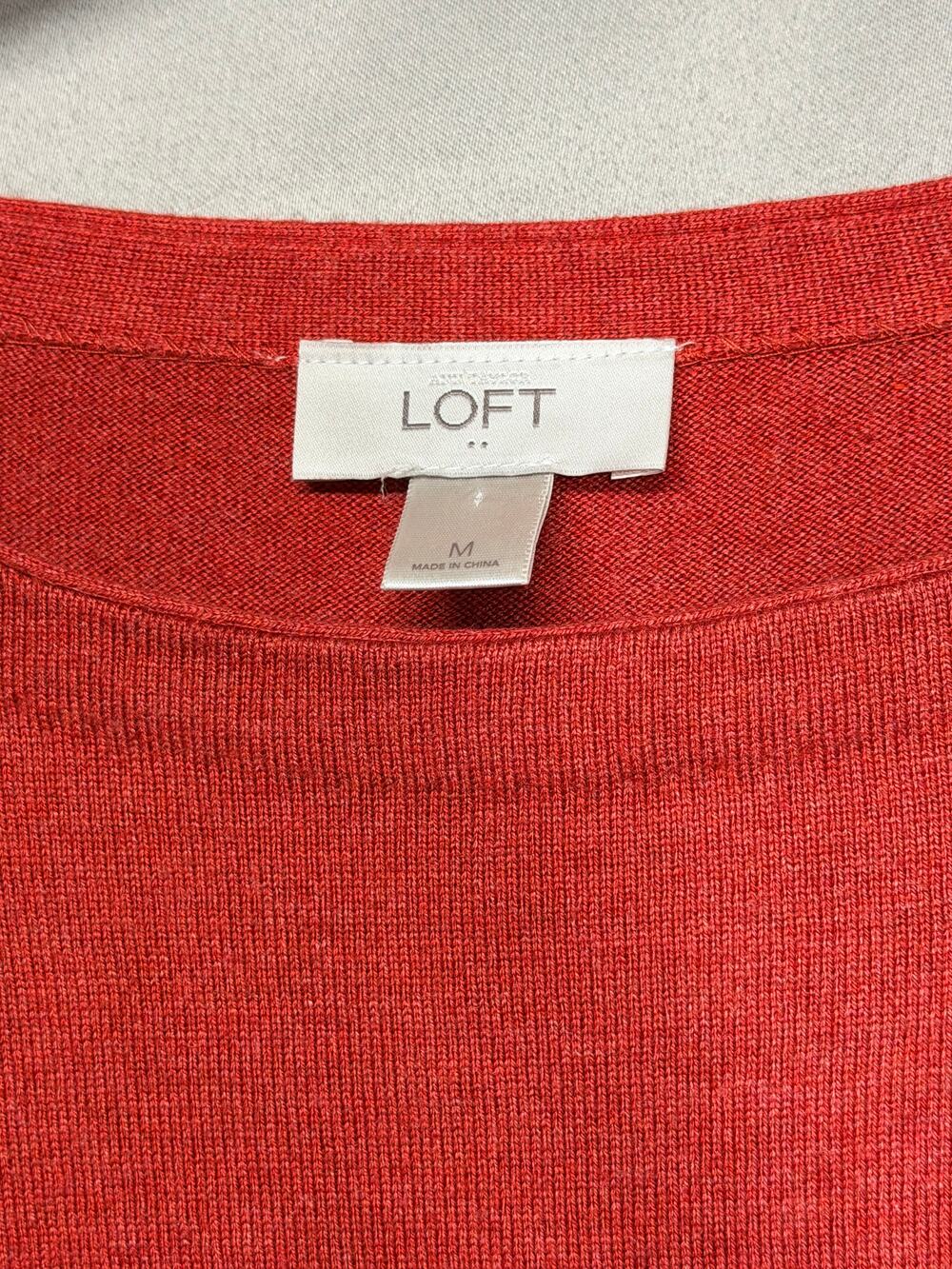 LOFT Coral Textured Sleeve Lightweight Knit Sweater Medium